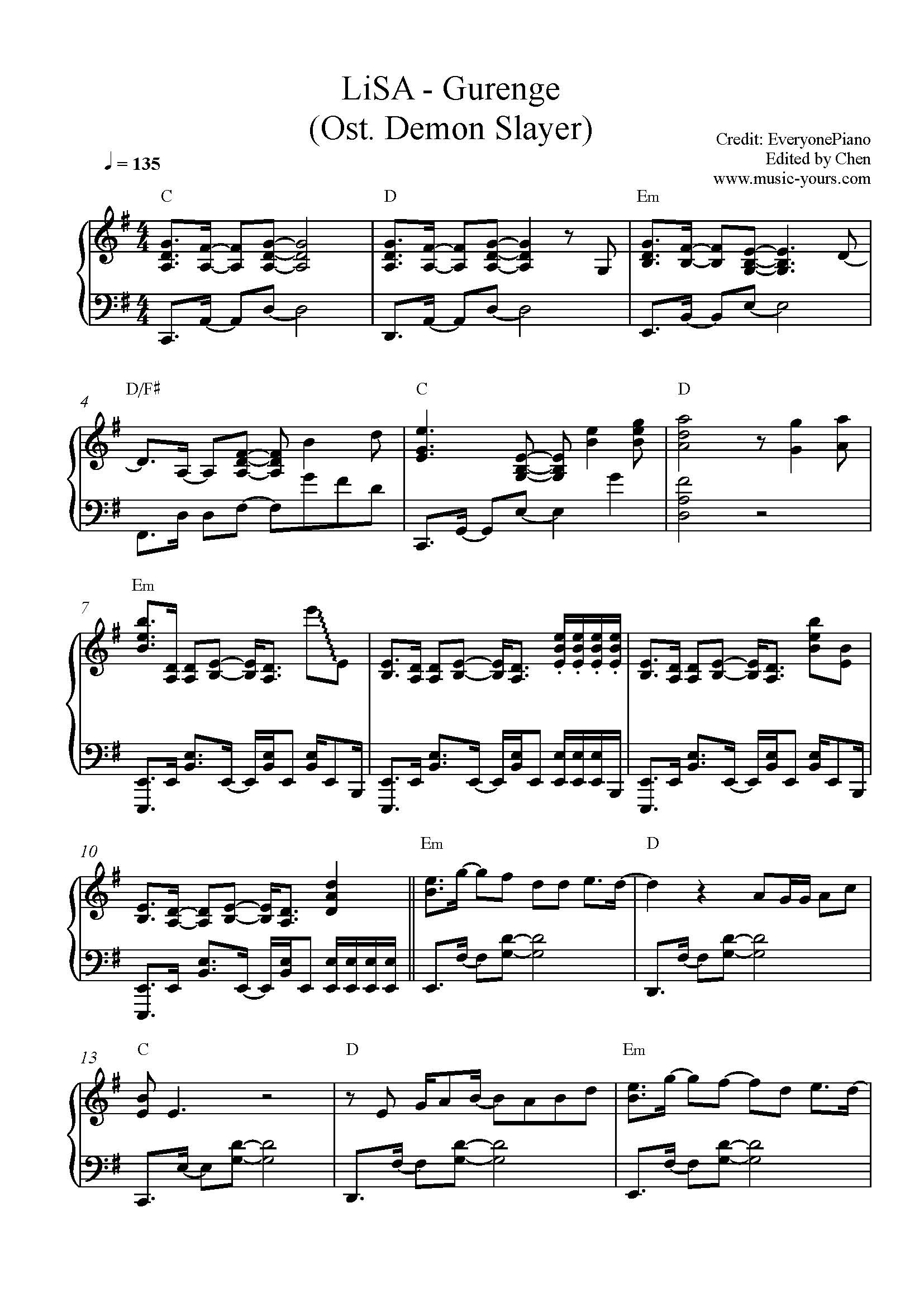 Gurenge - Easy Piano - Digital Sheet Music