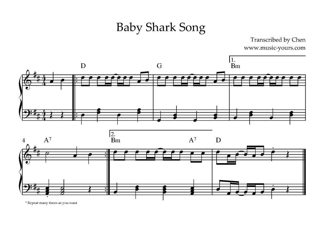 Baby Shark Song piano sheet music โน้ตเปียโน เรียนเปียโน สอนเปียโน เปียโนป๊อป